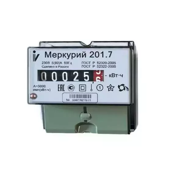 Счетчик "Меркурий" 201.7 1ф 5-60А 1 класс точн. 1 тариф. мех. табло DIN-рейка Инкотекс 32680