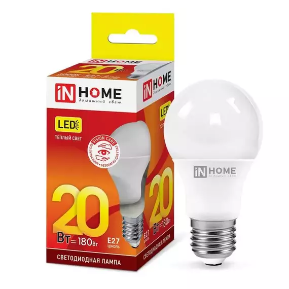 Лампа светодиодная LED-A60-VC 20Вт 230В E27 3000К 1800лм IN HOME 4690612020297