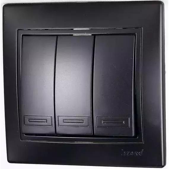 Выключатель 3-кл. 1п СП Мира 10А IP20 со вставкой черн. бархат LEZARD 701-4242-109, изображение 2