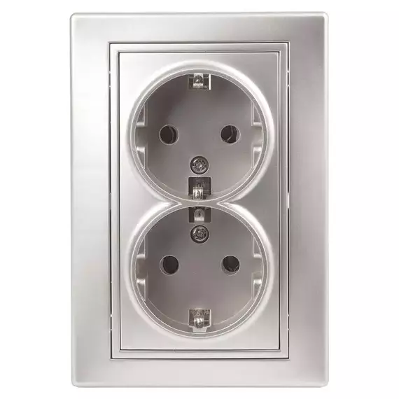 Розетка СП Plano 2х2P+E Schuko 1-205-03 16А-250В IP20 алюм. Intro Б0030070