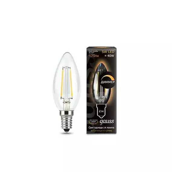 Лампа светодиодная филаментная Black Filament 5Вт свеча 2700К E14 диммир. Gauss 103801105-D