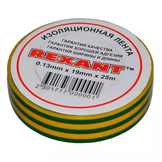 Изолента 19мм (рул.25м) желт./зел. REXANT 09-2207