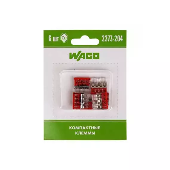Клемма 4-х проводн. для распред. короб. (без п) 2273-204 (уп.6шт) WAGO 07-5133-06