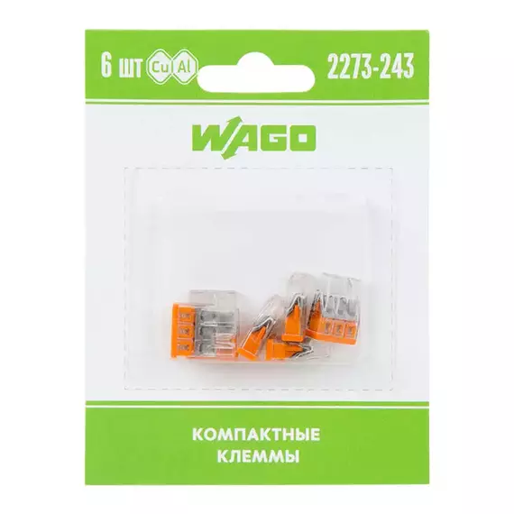 Клемма 3-х проводн. для распред .короб. (с контактн. пастой "Alu-Plus") 2273-243 (уп.6шт) WAGO 07-5142-06