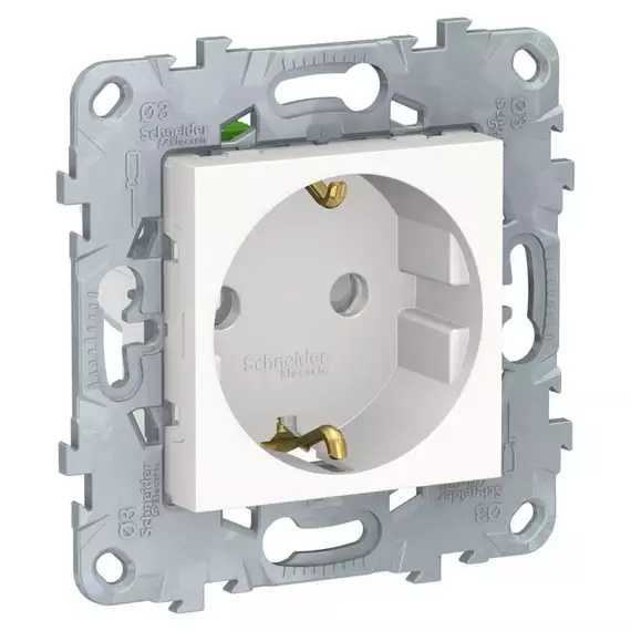 Механизм розетки 1-м СП 2мод. Unica New 16А IP21 250В с заземл. защ. шторки быстрозажим. клеммы бел. SchE NU505718