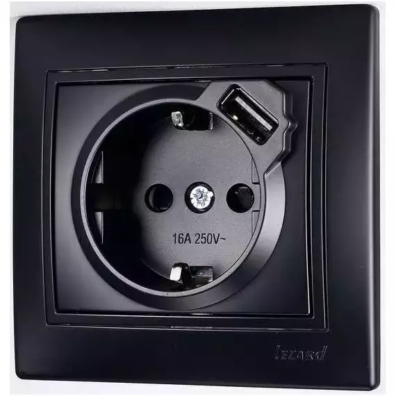 Розетка 1-м СП Мира 16А с з/к + USB разъем черн. бархат LEZARD 701-4242-181, изображение 8