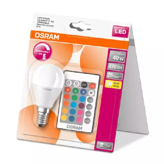 Лампа светодиодная LED Star P 40 5.5W/827 5.5Вт шар матовая 2700К тепл. бел. E14 470лм 220-240В RGBW + DIM с пультом диммир. пластик. OSRAM 4058075144385, изображение 24