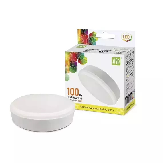 Лампа светодиодная LED-GX53-standard 10Вт таблетка 3000К тепл. бел. GX53 900лм 160-260В ASD 4690612005119