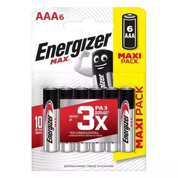 Элемент питания алкалиновый MAX LR03/286 BL6 (6/72/15552) (блист.6шт) Energizer E301532701