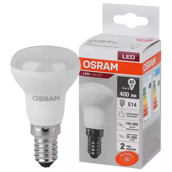Лампа светодиодная LED Value LVR40 5SW/840 грибовидная матовая E14 230В 10х1 RU OSRAM 4058075582576