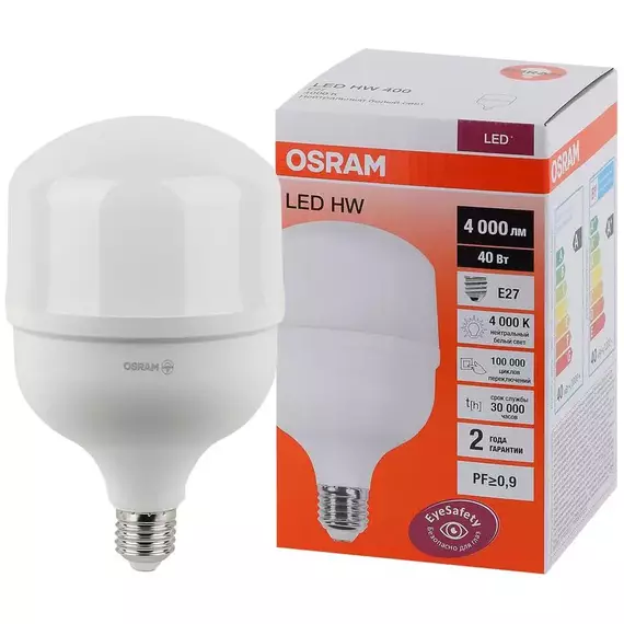 Лампа светодиодная LED HW T 40Вт (замена 400Вт) матовая 4000К нейтр. бел. E27 4000лм угол пучка 200град. 140-265В PF>/=09 OSRAM 4058075576810, изображение 2