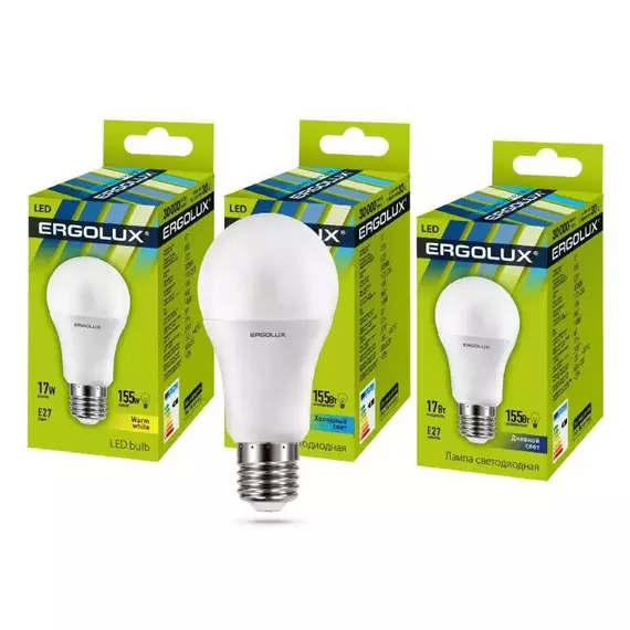 Лампа светодиодная LED-A60-17W-E27-6К ЛОН 17Вт грушевидная E27 6500К 172-265В Ergolux 13181