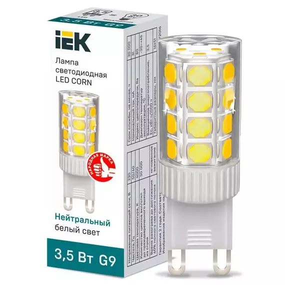 Лампа светодиодная CORN 3.5Вт капсула 4000К G9 230В керамика IEK LLE-CORN-4-230-40-G9