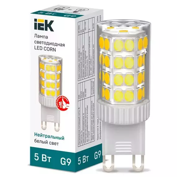 Лампа светодиодная CORN 5Вт капсула 4000К G9 230В керамика IEK LLE-CORN-5-230-40-G9