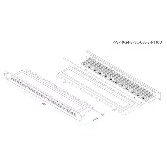 Патч-панель 19дюйм PP3-19-24-8P8C-C5E-SH-110D 1U 24 порта RJ45 полн. экран. кат.5e Dual IDC ROHS черн. Hyperline 246037, изображение 3