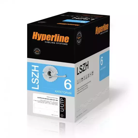 Кабель витая пара U/UTP кат.6 4х2х23AWG solid LSZH нг(А)-HF UUTP4-C6-S23-IN-LSZH-GY-305 сер. (уп.305м) Hyperline 42048, изображение 3