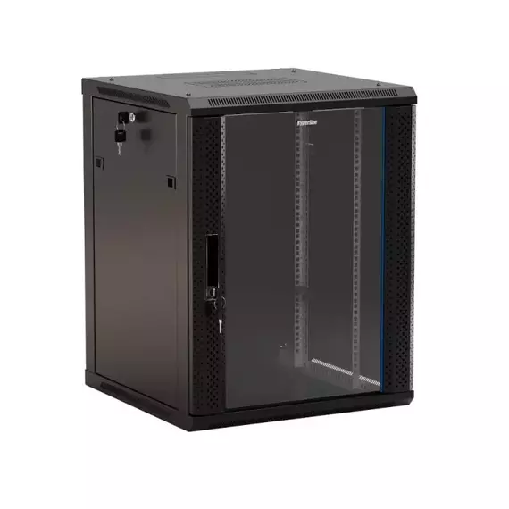 Шкаф настенный 19дюйм 12U 650х600х600мм TWB-1266-GP-RAL9004 стеклян. дверь черн. Hyperline 392634