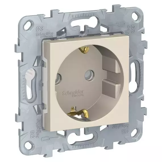 Механизм розетки 1-м 2мод. Unica New 16А IP21 250В с заземл. защ. шторки винт. клеммы беж. SchE NU503744