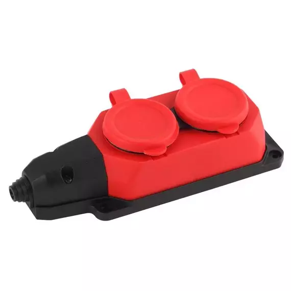 Колодка 2-м с заземл. 16А IP44 K-2e-RED-IP44 каучук красн. Эра Б0044551