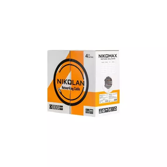 Кабель U/UTP 4 пары кат.5e (класс D) тест по ISO/IEC 100МГц ож BC (уп.305м) NIKOLAN NKL 4100C-BK, изображение 2