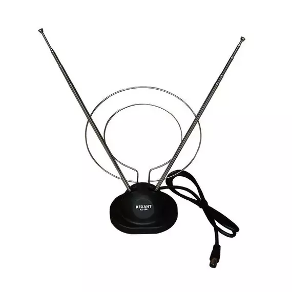 Антенна ТВ комнатная RX-100 телескопич. на подставке с кольцом VHF; UHF 47-860MHz REXANT 34-0100, изображение 3