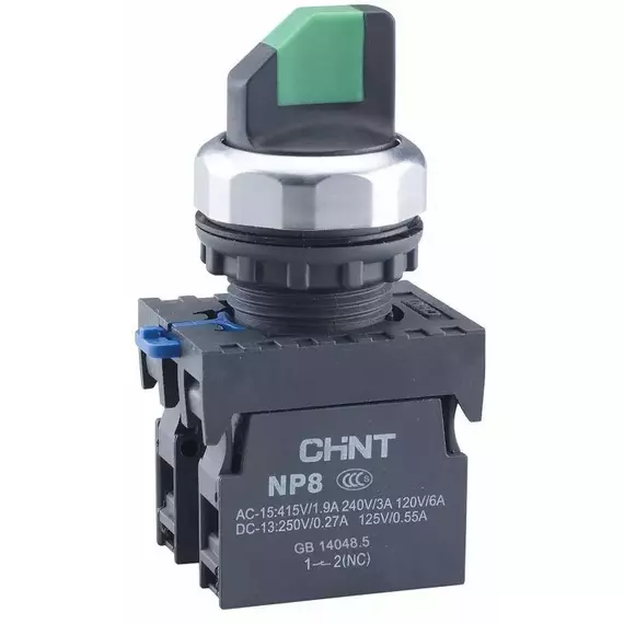 Переключатель с подсветкой NP8-11XD/213 2 полож. с фиксацией 1НО+1НЗ зел. AC 110В-230В(LED) IP65 (R) CHINT 667149