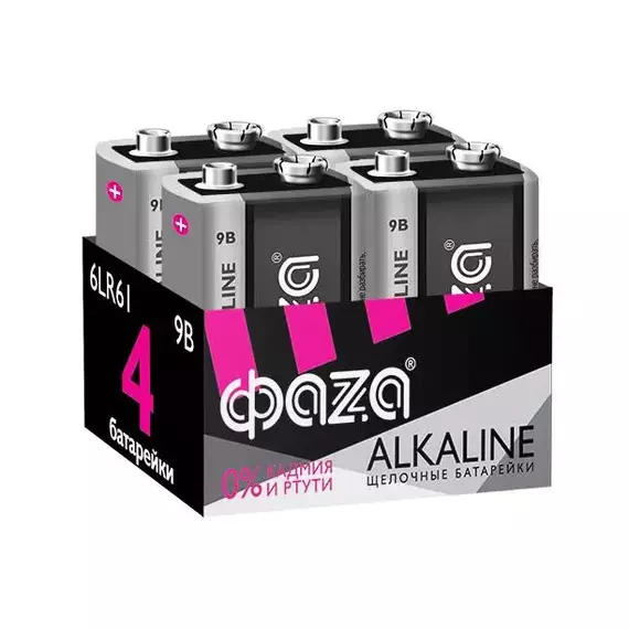 Элемент питания алкалиновый "крона" 6LR61 9В Alkaline Pack-4 (уп.4шт) ФАZА 5030602