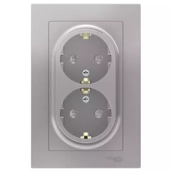 Розетка 2-м СП AtlasDesign 16А IP20 с заземл. защ. шторки в сборе алюм. SchE ATN000326