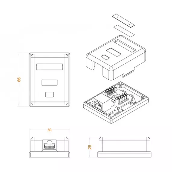 Розетка компьютерная 1-м ОП Dual IDC SB1-1-8P8C-C6-WH RJ45 (8P8C) кат.6 Hyperline 430232, изображение 2