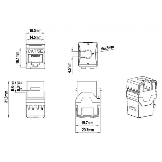 Вставка Keystone Jack RJ-45(8P8C) категория 5e тип 180град. KJ8-8P8C-C5e-180-WH бел. Hyperline 426192, изображение 2