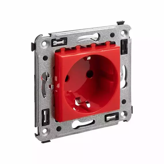 Розетка 1-м СП 2мод. Avanti "Красный квадрат" 16А IP20 2P+E защ. шторки красн. DKC 4401003, изображение 2