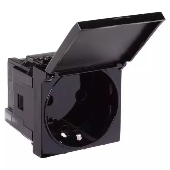 Розетка 1-м 2мод. Avanti "Черный квадрат" 16А IP44 2P+E защ. шторки с крышкой черн. DKC 4402012, изображение 2