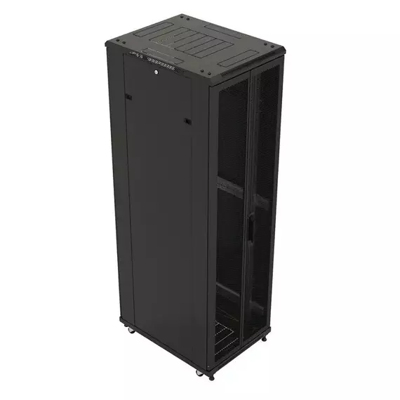 Шкаф напольный TTB-4261-DD-RAL9004 19дюйм 42U 2055х600х1000 перед. и задняя перфор. двери (75проц.) ручка с замком крыша нового типа черн. (RAL 9004) (разобранный) Hyperline 392681, изображение 2
