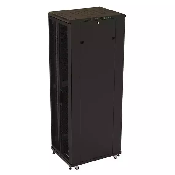 Шкаф напольный TTB-4261-DD-RAL9004 19дюйм 42U 2055х600х1000 перед. и задняя перфор. двери (75проц.) ручка с замком крыша нового типа черн. (RAL 9004) (разобранный) Hyperline 392681, изображение 3