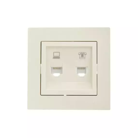 Розетка компьютерная + телефонная 1-м СП Vesna механизм крем. LEZARD 742-0388-143, изображение 4