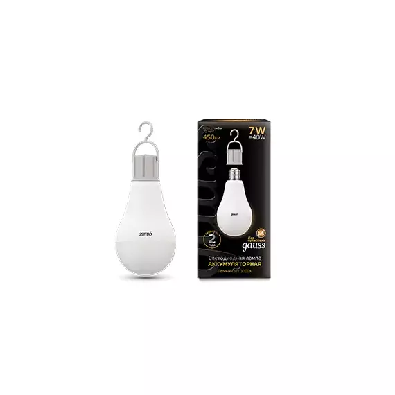 Лампа светодиодная Black 7Вт A60 3000К тепл. бел. E27 450лм Li-Ion аккум. GAUSS 102402107