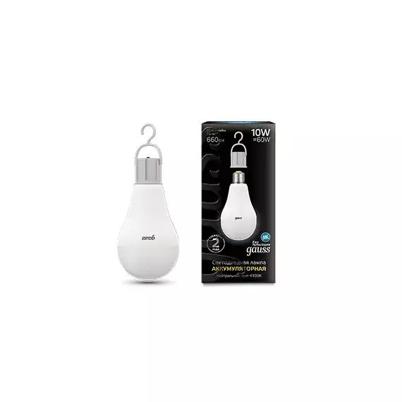 Лампа светодиодная Black 10Вт A60 4100К нейтр. бел. E27 660лм Li-Ion аккум. GAUSS 102402200
