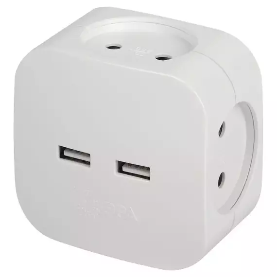 Разветвитель электрический SP-4-USB-W на 4 розетки 220В+ 2xUSB 2400мА без заземл 10А бел. Эра Б0049532