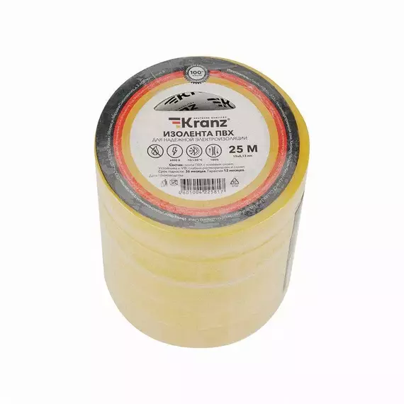 Изолента ПВХ 0.13х19мм 25м желт. Kranz KR-09-2202, изображение 2