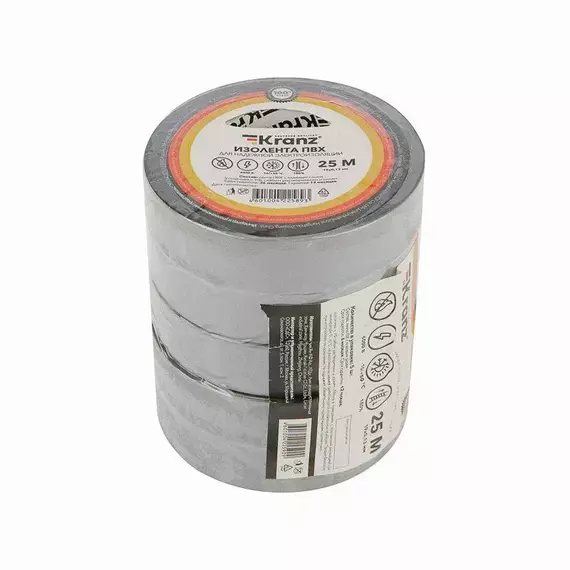 Изолента ПВХ 0.13х19мм 25м сер. Kranz KR-09-2208, изображение 2