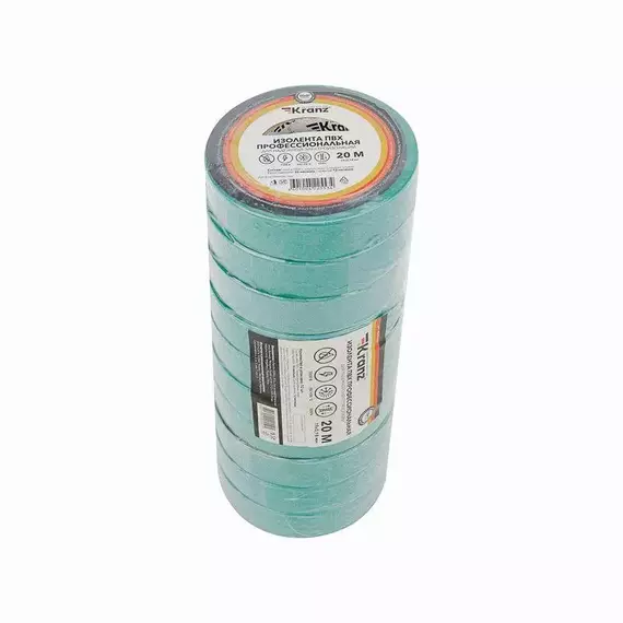 Изолента ПВХ профессиональная 0.18х19мм 20м зел. Kranz KR-09-2803, изображение 2