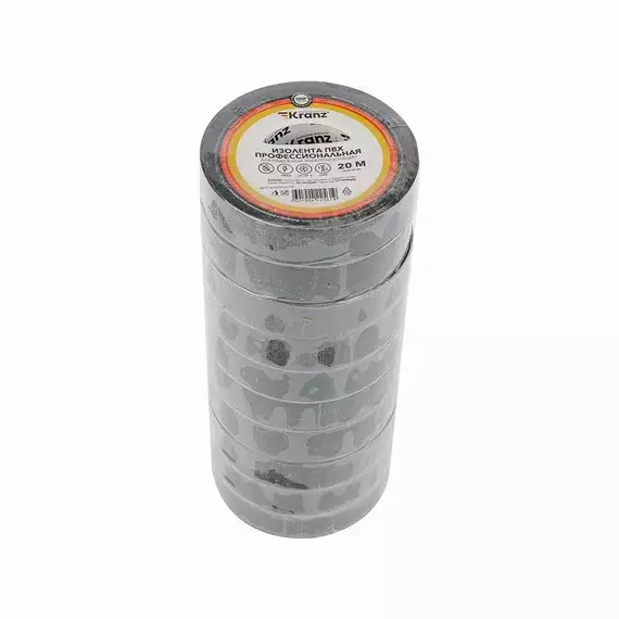 Изолента ПВХ профессиональная 0.18х19мм 20м черн. Kranz KR-09-2806, изображение 2