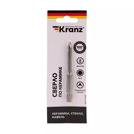 Сверло по стеклу и керамике 6мм (шестигранный хвостовик) Kranz KR-91-0642, изображение 3