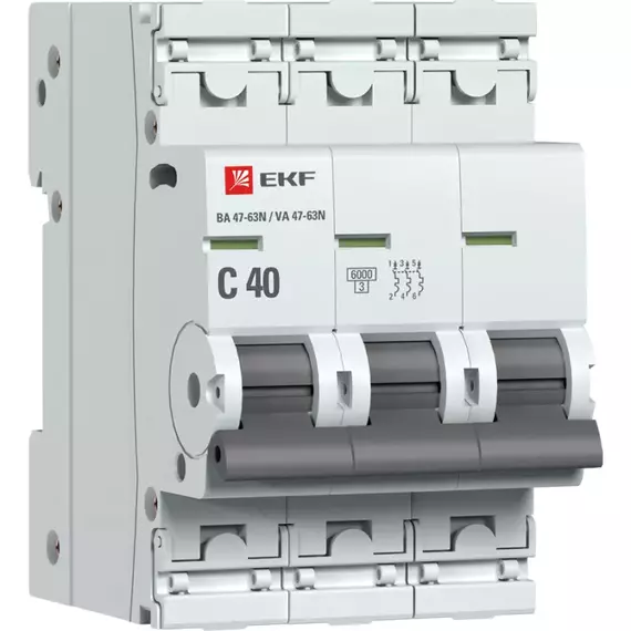 Выключатель автоматический 3п C 40А 6кА ВА 47-63N EKF PROxima EKF M636340C, изображение 2