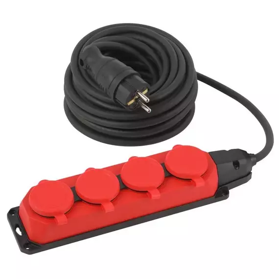 Удлинитель силовой UK-4e-3x1.5-10m-IP44(KG) с заземлением 4 розетки каучук 10м КГ 3х1.5кв.мм IP44 Эра Б0057586