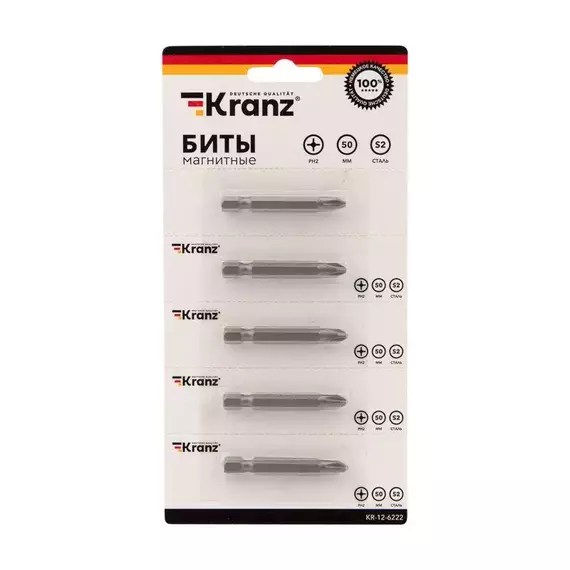 Бита PH2x50мм для шуруповерта сталь S2 (уп.5шт) (лента) Kranz KR-12-6222, изображение 3