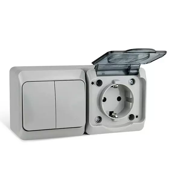Блок ОП Nix (розетка 16А 250В с заземл. + 2-кл. выкл. 10А) IP54 сер. TOKOV ELECTRIC TKE-NX-V2RZ-C06T-IP54, изображение 2
