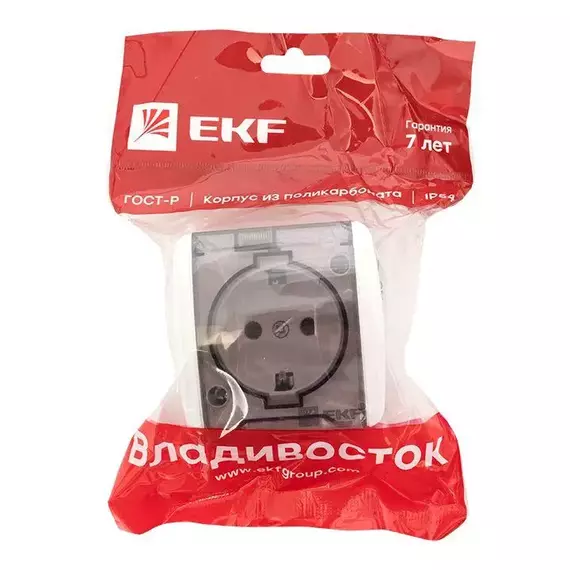 Розетка 1-м ОП Владивосток 16А IP54 с заземл. с прозр. крышкой бел. EKF EQR16-029-30-54-T, изображение 6