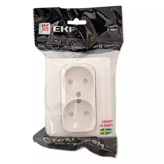 Розетка 2-м СП Стокгольм 10А IP20 без заземл. защ. шторки бел. PROxima EKF EXR10-102-10, изображение 3