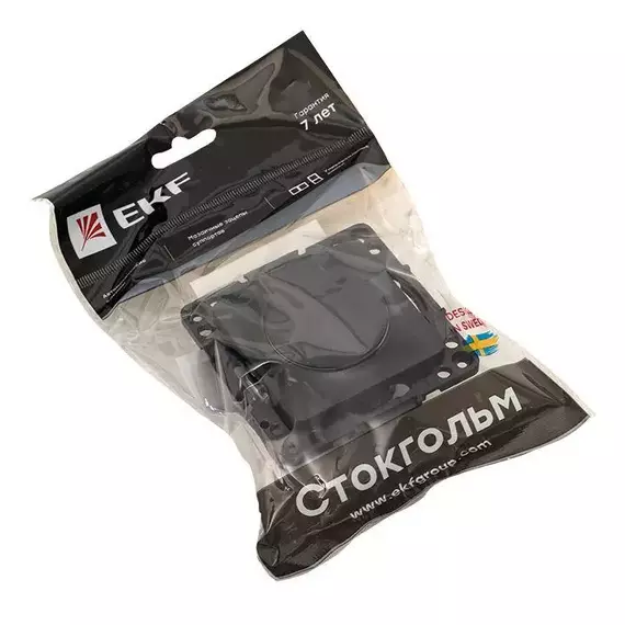 Розетка 1-м СП Стокгольм 16А IP44 с заземл.защ. шторки с крышкой механизм черн. PROxima EKF EZR16-028-10-44, изображение 3